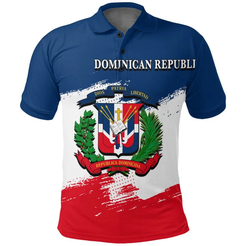 Dominican Republic Flag Polo Shirt Men Summer 3d Print Tee Shirts Tops Casual Streetwear Short Sleeve Loose Lapel Button Tshirt