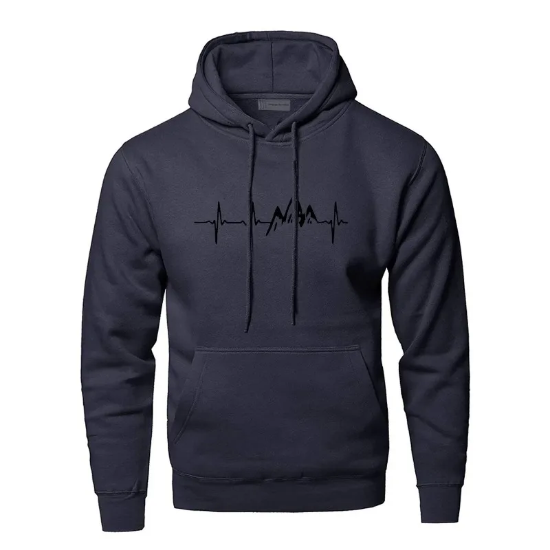 New Trend Mountain Heartbeat Hoodie for Men's Sweatshirt Autumn Long-sleeved Fashion All-in-one Hoodie Black Grey Tracksuit