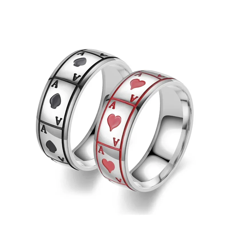 

Mirror Magic Playing Card Ring Wedding Interest Simple 2mm 2025 Men's Bracelet New Jewelry Lucky Spades A Titanium Steel Ring ES