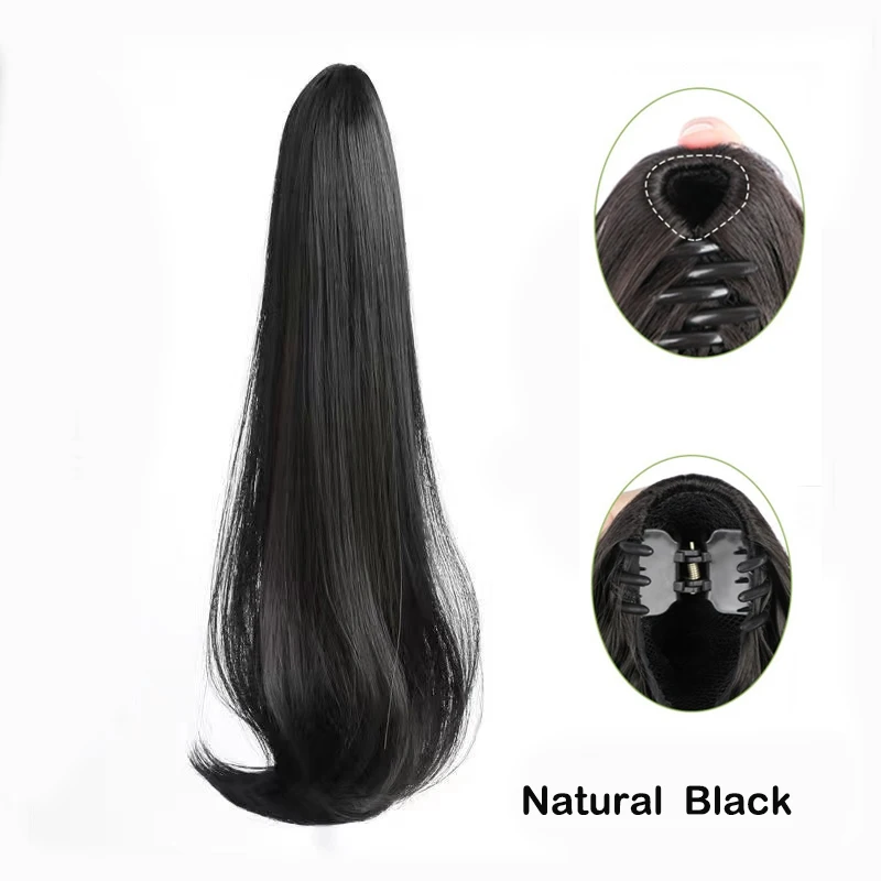 Extensión de cola de caballo sintética larga lacia de 20 pulgadas con clip, postizo para mujer 4