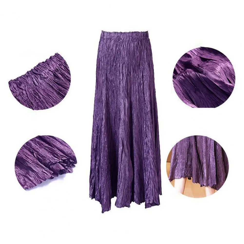 

11 Color Women Vintage Midi Skirt Wide Elastic Waistband High Waist Pleated A-Line Skirt Summer Smooth Satin Long Skirts