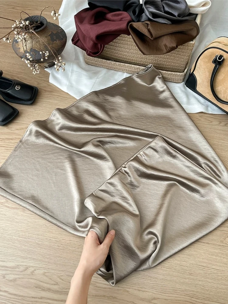 Women's Acetate Satin Fishtail Skirt High Waist A-Line Long Black Skirt for Spring Summer Elegant Temperament Skirts for Women