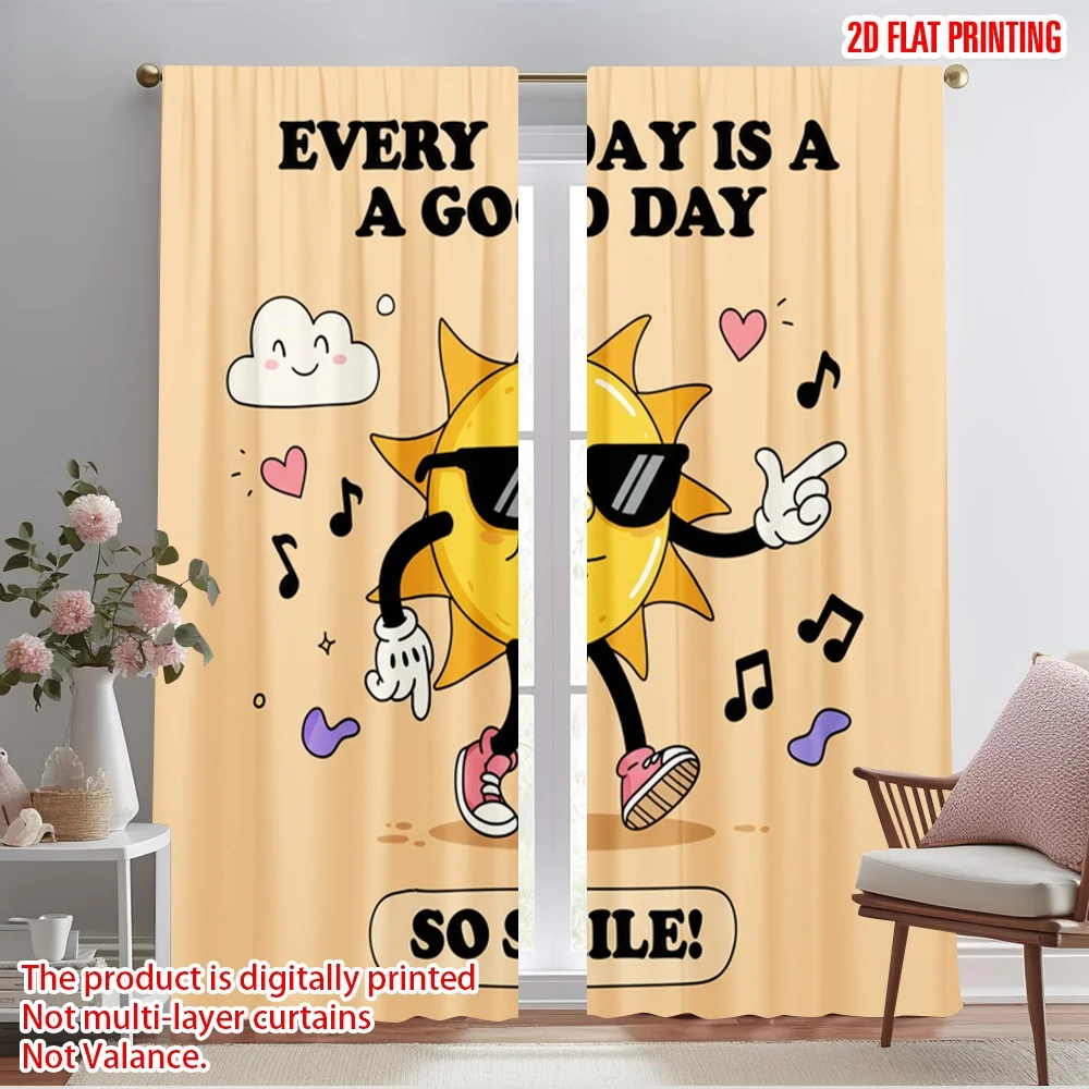 

2pcs 2D flat printing Curtain Cool Sun Happy Vibes Polyester Without Electricity Family Party for Multipurpose Event Decoration