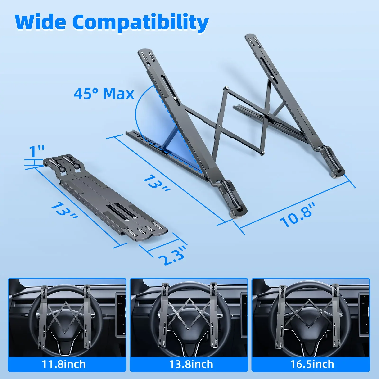 Oatsbasf Portable Car Steering Wheel Laptop Stand 5-Levels Angle Adjustable Car Mount for Macbook iPad Car Essential Accessories