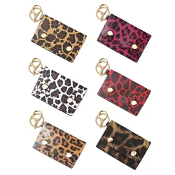 Leopard PU Leather Key Chain Bag Pendant Women's Wallet Card Handbag Certificate Bag Keychain Leopard Pendant Accessory Gifts