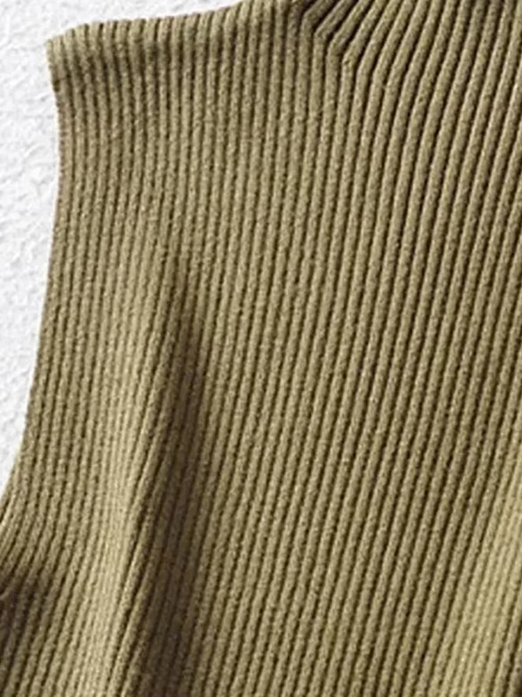 TRZA Women Fashion Fitted Basic Ribbed Knit Tank Tops Vintage High Neck Sleeveless Female Camis Chic Vest Top Mujer image 6
