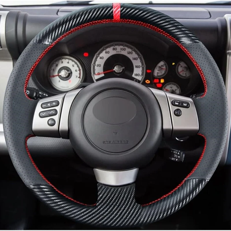 Carbon Fiber Steering Wheel Cover for Toyota FJ Cruiser 2007 2008 2009 2010 2011 2012 2013 2014 Leather Interior Accessories