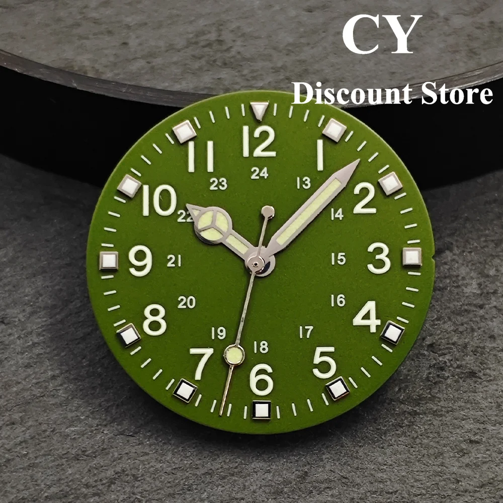 RICHUS 28.5mm Olive Green Watch Dial for NH35 YN55 ETA2824 2836 ST2130 Miyota8215 DG VH31, 24H Arabic Numerals Luminous Parts