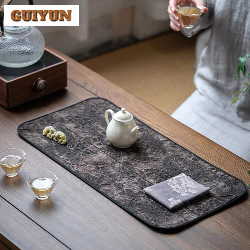 Chinese Style Xiangyun Yarn Dry Soaked Mat Zen Tea Table Waterproof Edging Tea Flag Retro Absorbent Water Cup Mat Tea Cloth Flag