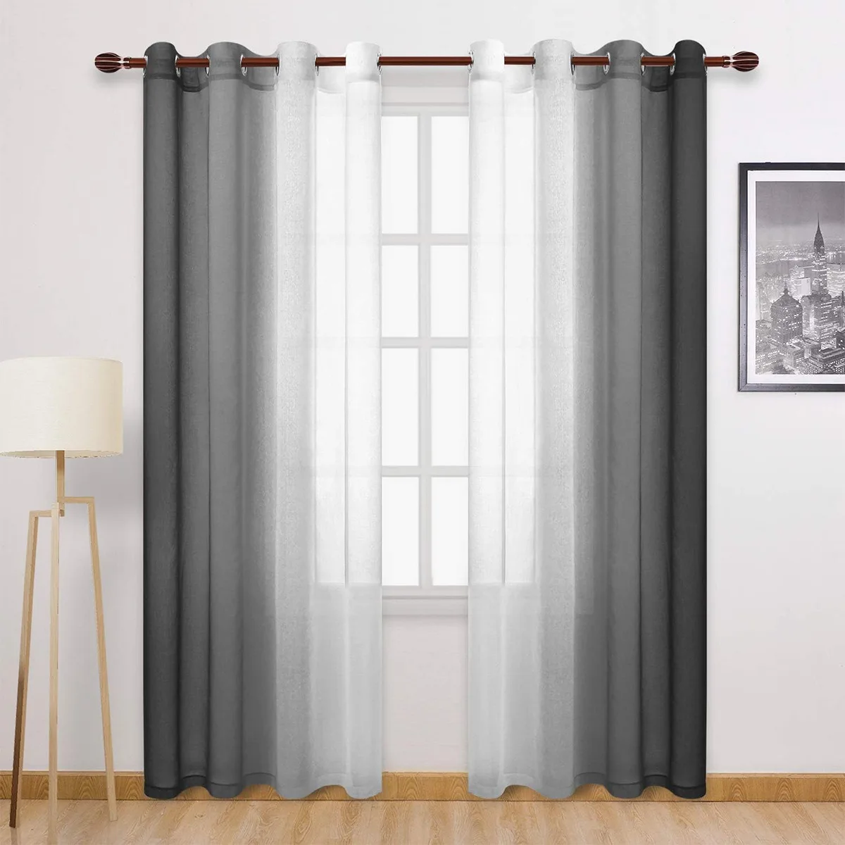 Curtain White Gradient Color Living Room Window Curtains 2 Panels for Bedroom Grommet Top Sheer Treatment Modern Style Drape