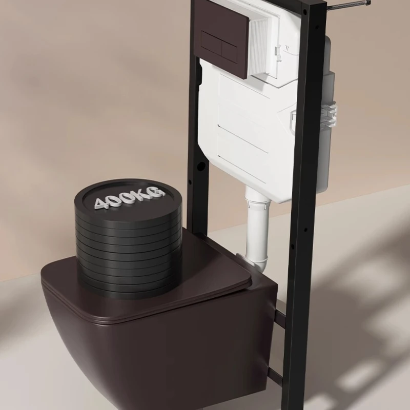 Square wall-mounted toilet into the wall, suspended embedded concealed water tank, black straight flush toilet