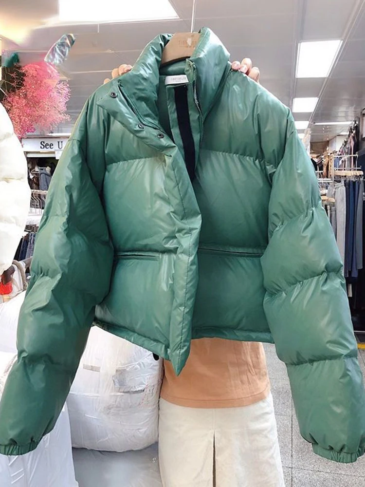 Cotton Padded Glossy Snow Parka Women Winter New Waterproof Oversize 2XL Coat Stand Collar Thickened Puffer Jacket 2023 New