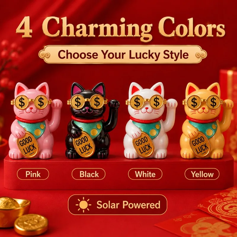 2 Inch Solar Powered Waving Lucky Cat Auto Beckoning Maneki Neko Car Dashboard Desk Cashier Counter Decor Gift