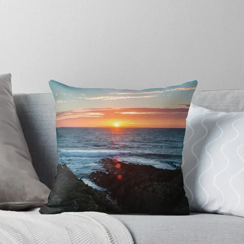 the sun sets in the middle of lundy island Throw Pillow christmas decorations 2025 pillow