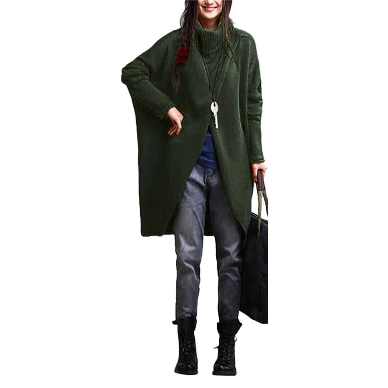 

Women'S Jacket Solid Color Turtleneck Asymmetric Long Sleeve Overcoat Oversize Black Lapel Witch Sweatshirts Female Grunge Blaz