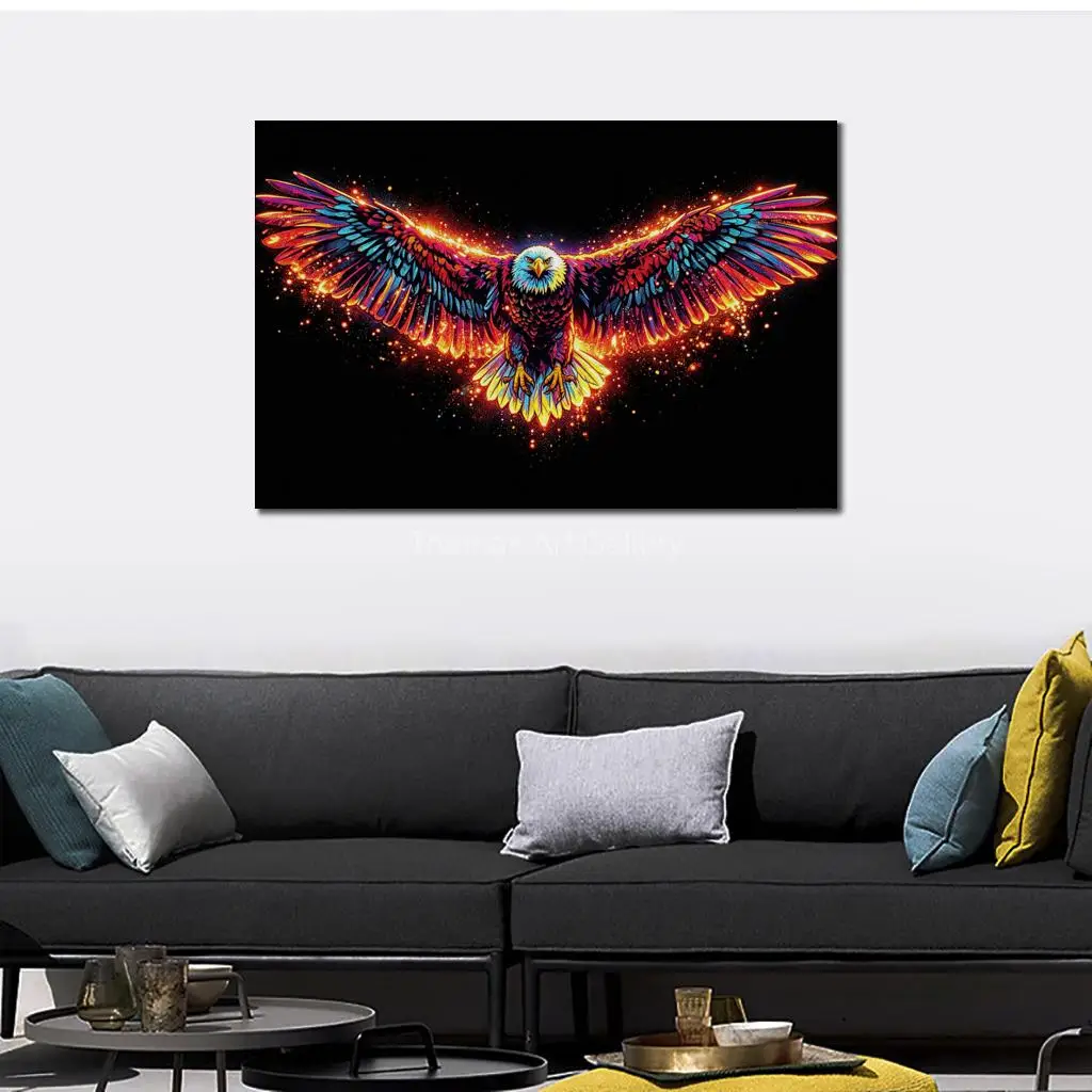 Oversized Glowing Bald Eagle Canvas Print Large Colorful Wildlife Bird Wall Art for Living Room Home Office Decor