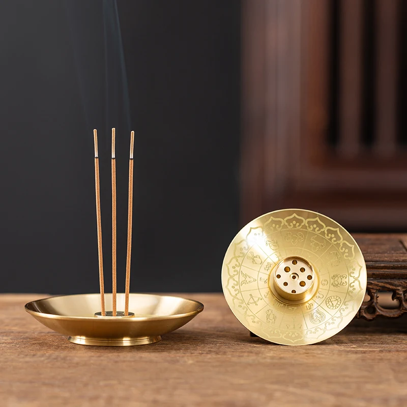 12 Constellation Scripture Golden Incense Plate 9-Hole Incense Insertion Burner Seat, Home Desktop Decoration