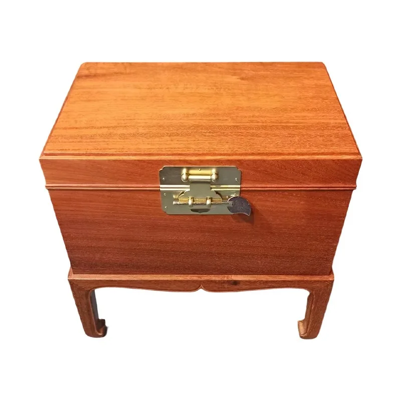 Red rosewood storage box with feet, plain surface simple copper lock storage box