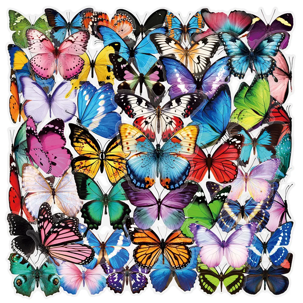 

10/30/50PCS Cartoon Colorful Butterfly Sticker Pack Waterproof Transparent Sticker Personal Decorative Water Cup Phone Case