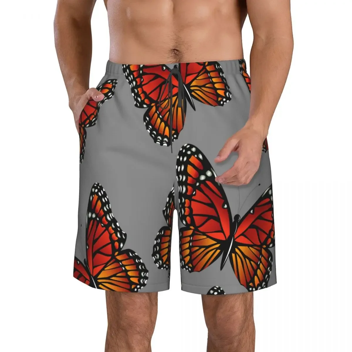 Swimwear Mens Swim Shorts Beach Trunks Bright Monarch Butterfly Swimsuit Surf Board Bathing Suit