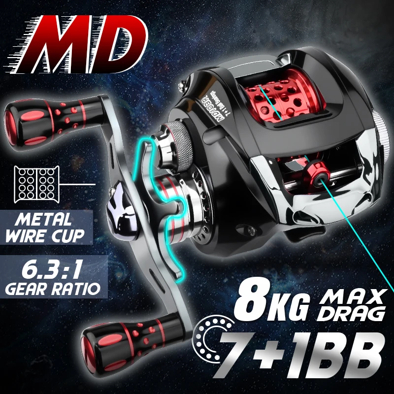 Carrete de baitcasting de metal Meredith MD 8KG 17.5LB arrastre máximo 6.3:1 velocidad ​ ​ Carrete de pesca en agua salada ratio