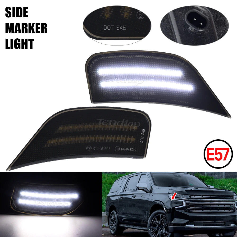 2pcs Smoked Led Fender Side Marker Light Bumper Lamp For Chevrolet Suburban Tahoe For Cadillac Escalade ESV GMC Yukon 2021-2023