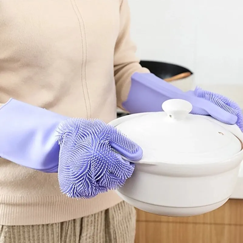 Kitchen Silicone Cleaning Gloves Easy To Foam, Non-slip, Insulating, Easy To Clean, Thick And Durable