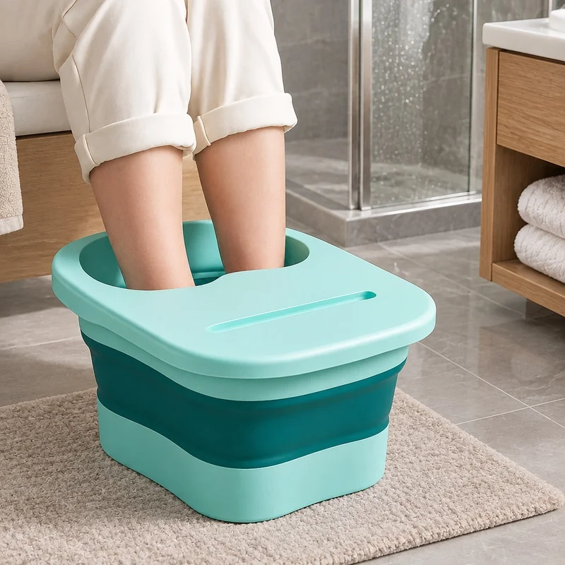 Foldable Foot Bath Tub with Massage Function and Cover, Compact for Storage and Stress Relief