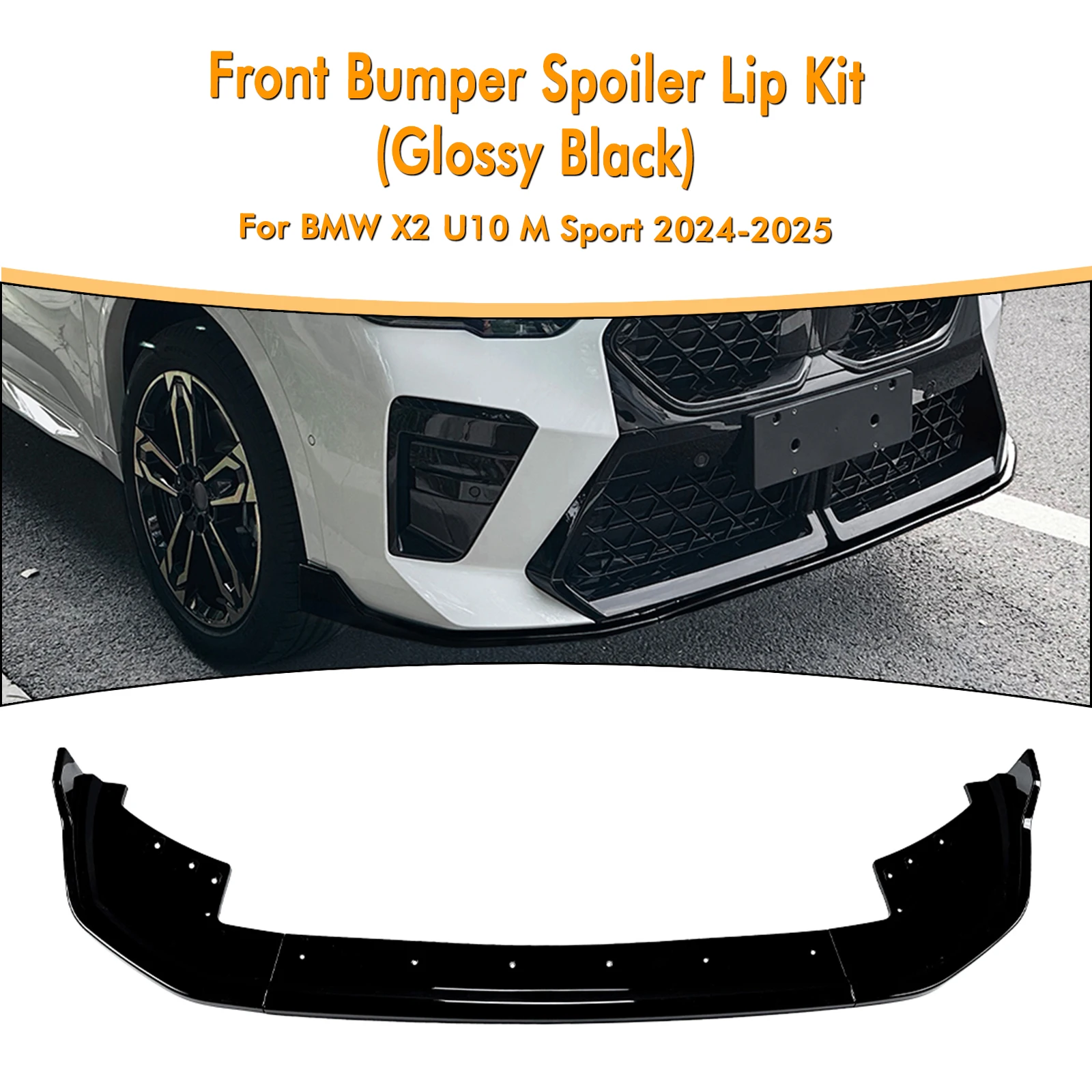 For BMW X2 U10 M Sport 2023-2025 Carbon Fiber Look/Gloss Black Front Bumper Spoiler Lip Lower Splitter Blade Guard Protector