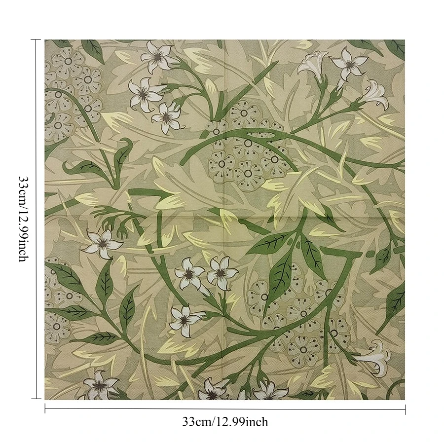 10/20 قطعة مناديل زهور الكاميليا الخضراء 33x33 سنتيمتر ، المناديل الورقية المطبوعة لحفلات الزفاف وأعياد الميلاد لتزيين الطاولة #6