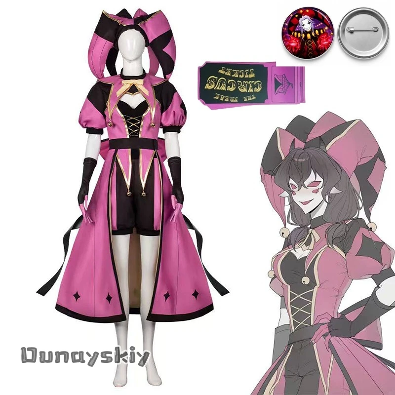 CR cos%Tfc The Freak Circus Columbina Cosplay Costume The Angel Pink Clown Outfit TICKET Halloween Scary Clothing Yandere Horror view 3