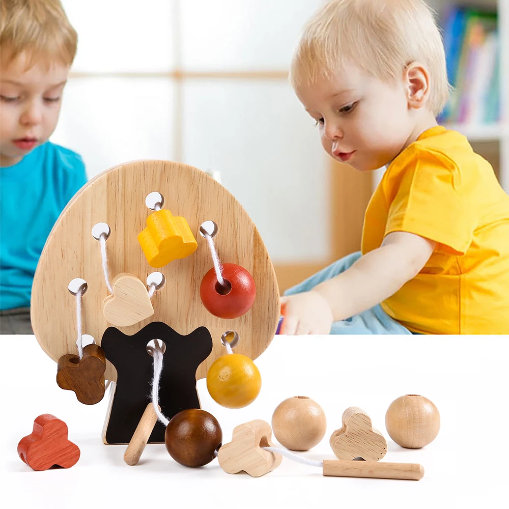 

1 Set Hand Bead Threading Toys Building Blocks Wooden Geometric Beads Toys For Toddler Montessori Education Puzzle Toys For Kids