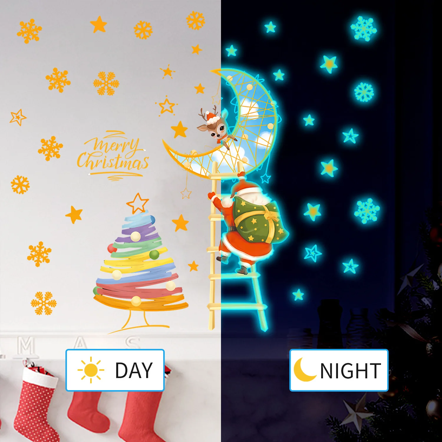 

Christmas Glow in the Dark Wall Stickers Santa Claus Christmas Tree Decorations Car Windshield Motorcycle Body Moto Stickers