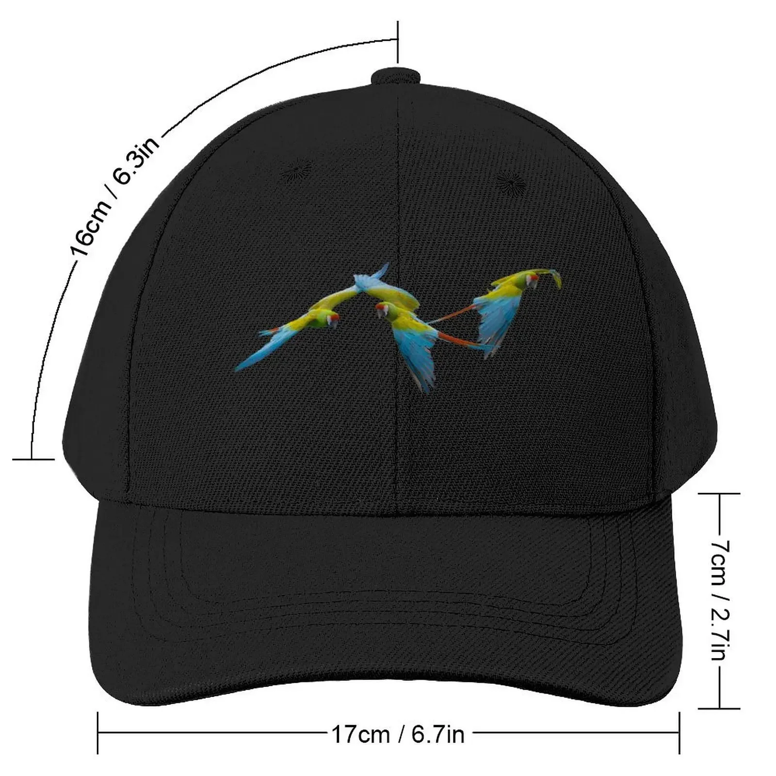 3 Green Macaw flying, blue and yellow macaw parrot, Of course Baseball Cap Rave New Hat Caps Male Women's