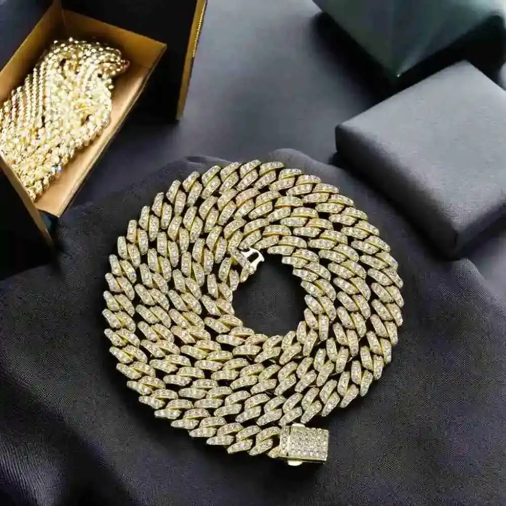 

8mm Moissanite Cuban Chain in 925 Sterling Silver Iced Out Diamond Hiphop Rapper Moissanite Cuban Link Chain