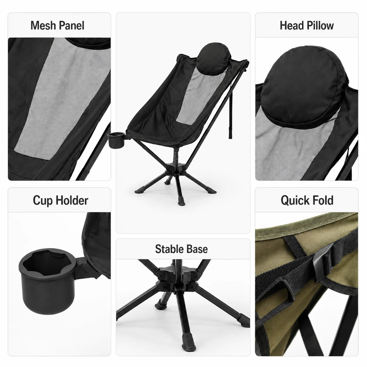 360도 회전식, 등받이가 높은 캠핑 의자, 휴대용 알 - Outdoor Camping High Chair 리뷰 및 가격