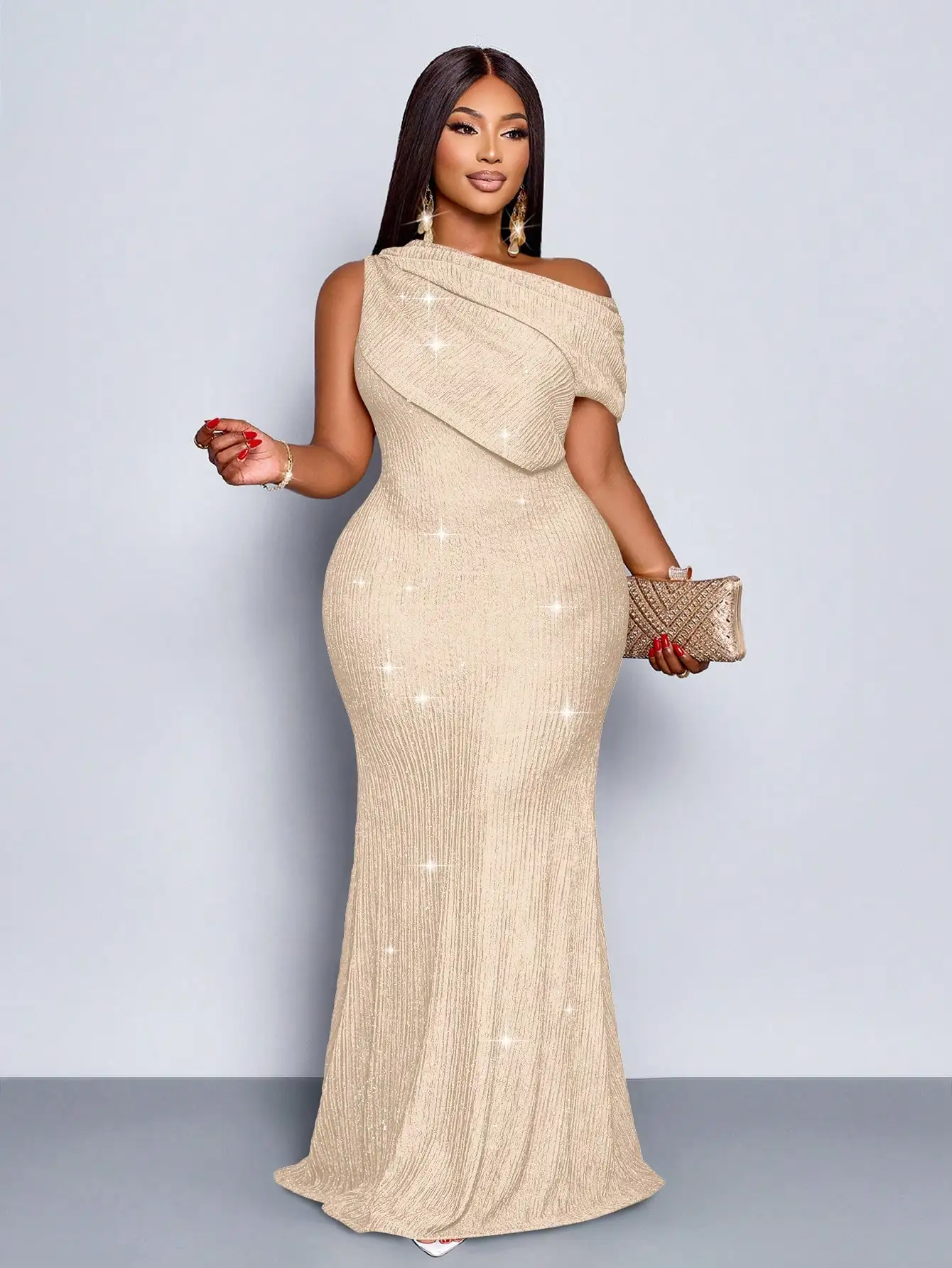 

Элегантное вечернее платье макси с плиссировкой и открытыми плечами для женщин, фасон «рыбий хвост»