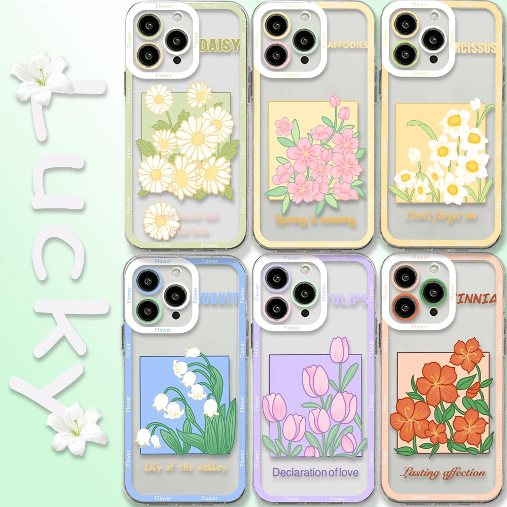 

Spring Tulips Phone Case For iPhone 15 14 13 12 11 Mini Pro Max X XR XSMax 6S 6 7 8 Plus SE20 Transparent Cover