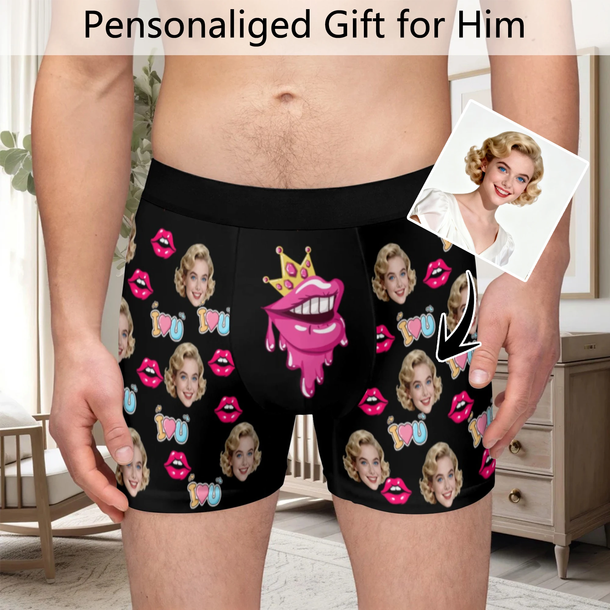 Personalized Face Photo Underwear Custom Heart Boxer Briefs Custom Men Valentine's Day Gift For Husband Anniversary
