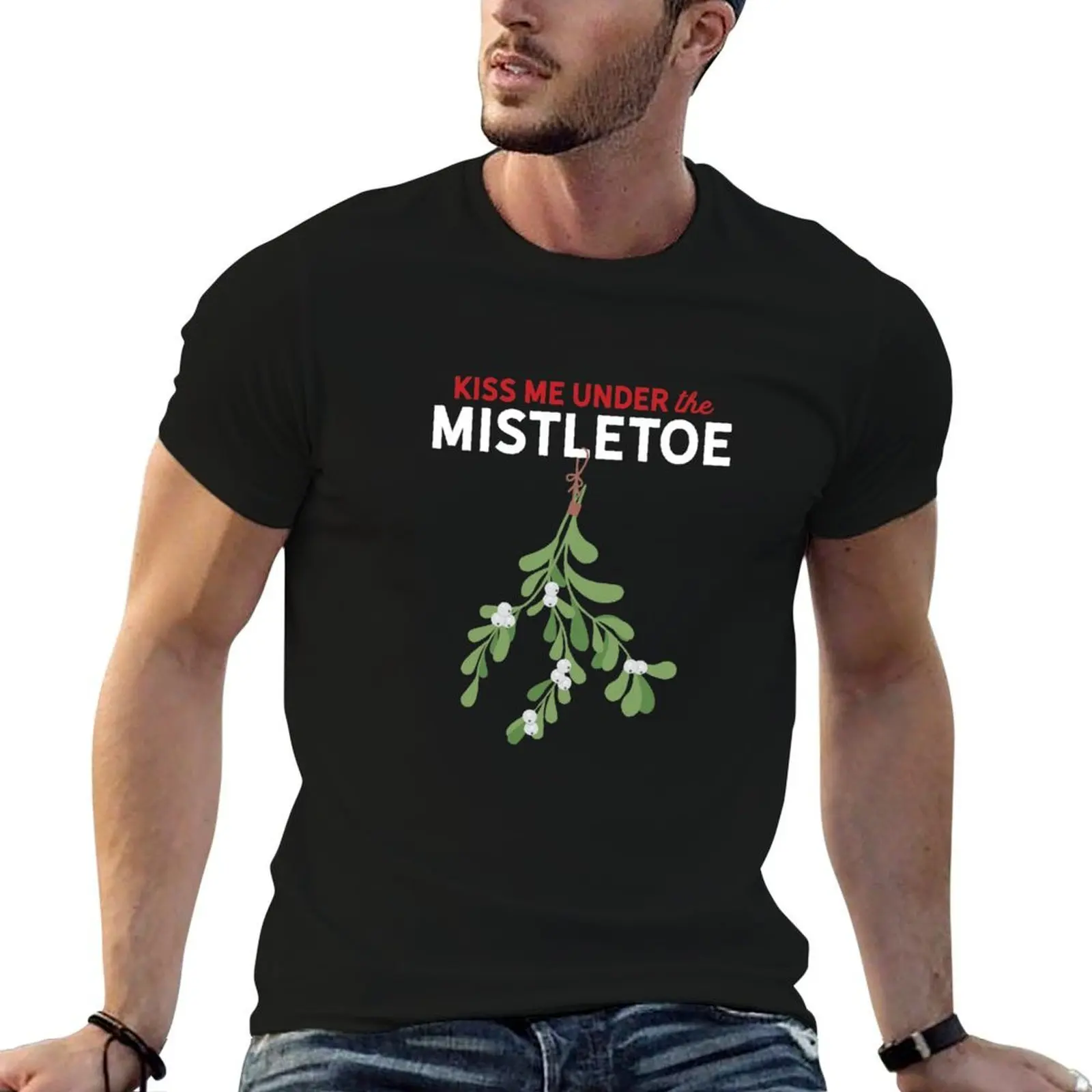 

Under for graphic shirt shirts man The shirt summer t Kiss Me casual man Mistletoe T-Shirt men man t t