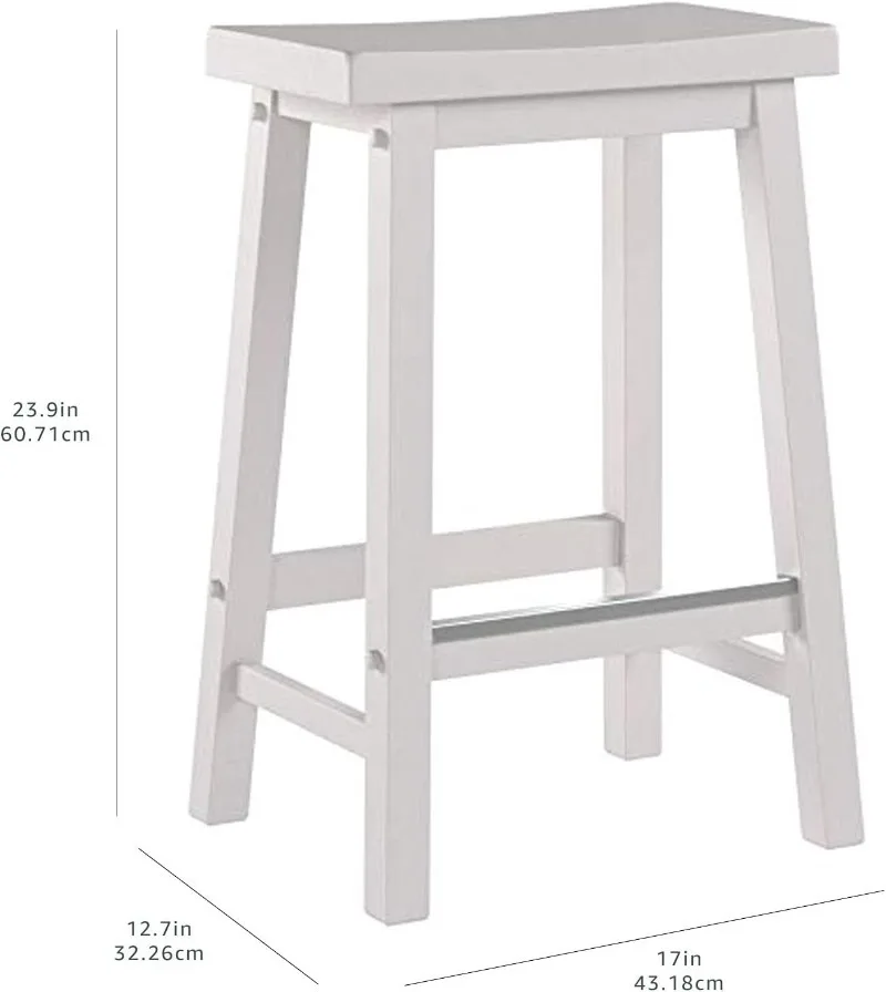 

Solid Wood Saddle-Seat Kitchen Counter Barstool with Footrest, Easy Assembly - 24-Inch Height - White - Set of 2