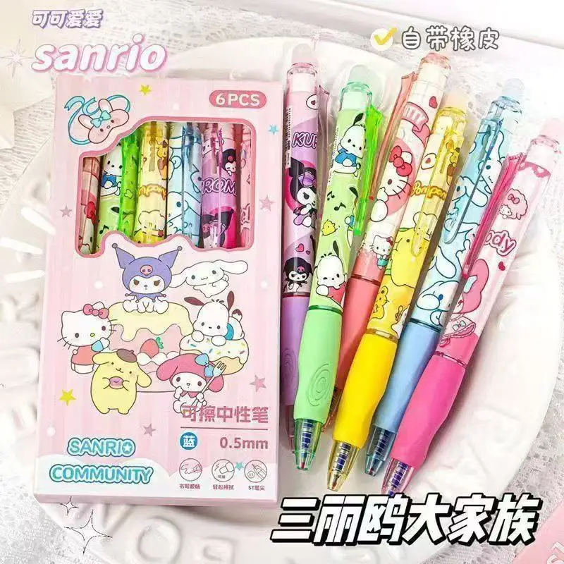 Pochacco Hello Kitty Blue Neutral Pen Set Cartoon Anime Kuromi Thermal Erasable Pen Stationery Set School Pen 6pcs Set Gift - view 3