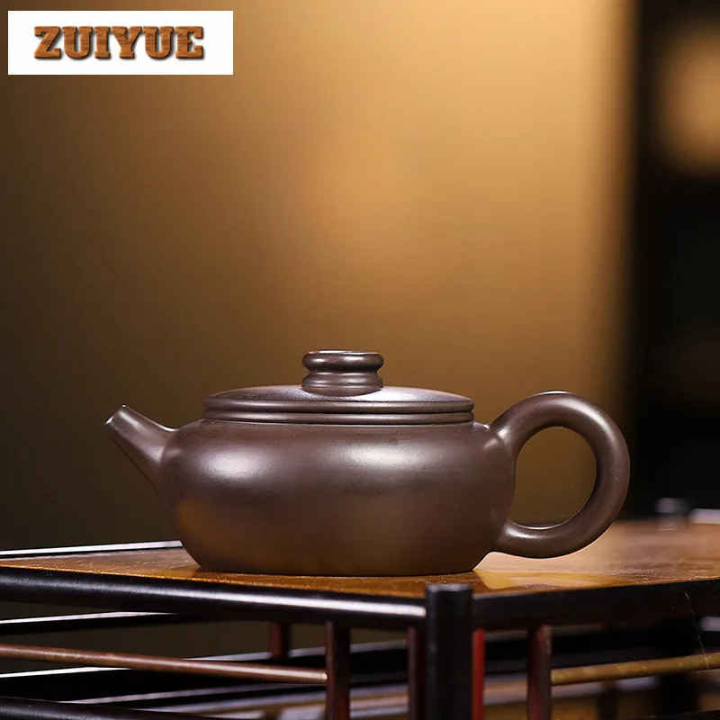 

160ml Retro Yixing Purple Clay Teapots Handmade Lucky Coin Pot Raw Ore Black Zhu Mud Tea Making Kettle Chinese Zisha Teaset Gift