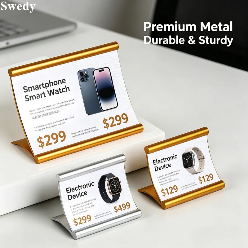 70x50mm L Shape Aluminum Sign Holder Display Stand Jewelry Watch Small Price Label Holder Menu Name Card Tags Ticket Sign Stand