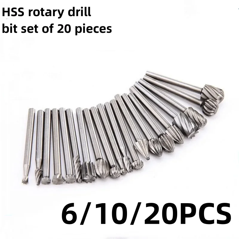 

6/10/20pcs HSS Routing Router Drill Bits Set for Dremel Carbide Rotary Burrs Tools Wood Stone Metal Root Carving Milling Cutter