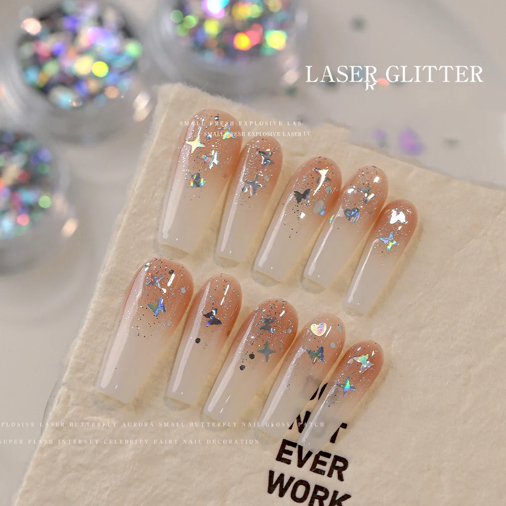 3 زجاجات المجسم يلمع 3 مللي متر شكل قلب فراشة أربعة نجوم مدببة مسمار بريق غرامة مسمار شكل بريق الترتر