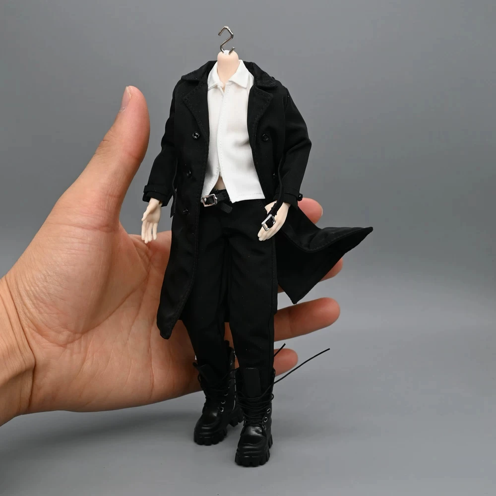 1/8 Scale Black Trench Coat Windbreaker Suits Vest Shirt Trousers Pants Solid Shoes Clothes Model for Toy Figures Ob28 BJD Body