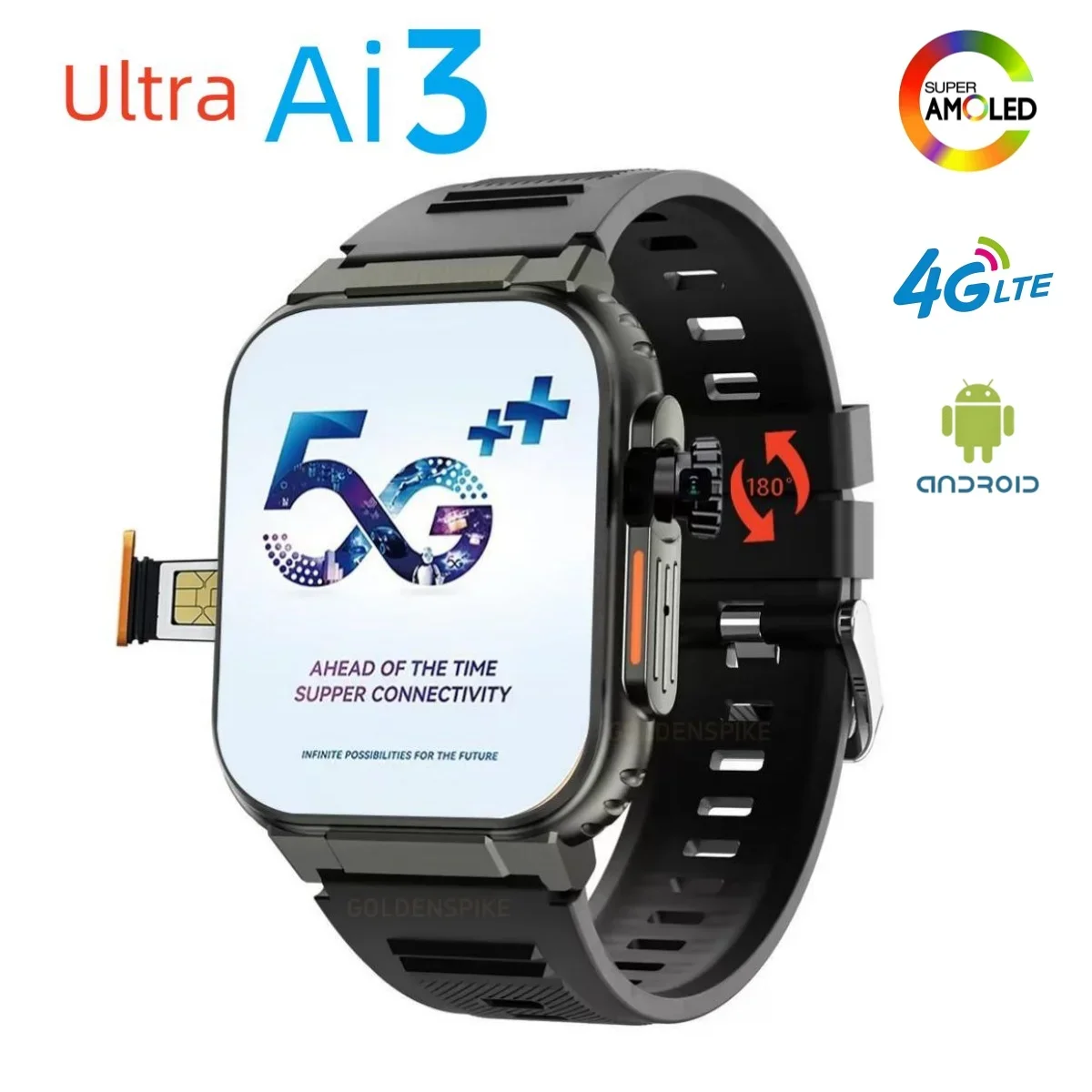 

Умные часы Ultra AI3, 256 ГБ, 4G SIM, Android, 2,2 дюйма, 448*528, Amoled, экран, мониторинг здоровья 180 ° Вращающаяся камера
