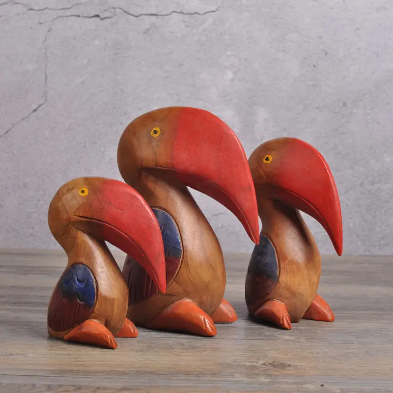 

Thai Solid Wood Big-mouthed Bird Pelican Ornament Living Room TV Cabinet Coffee Table Decoration Decoration Gifts for Friends
