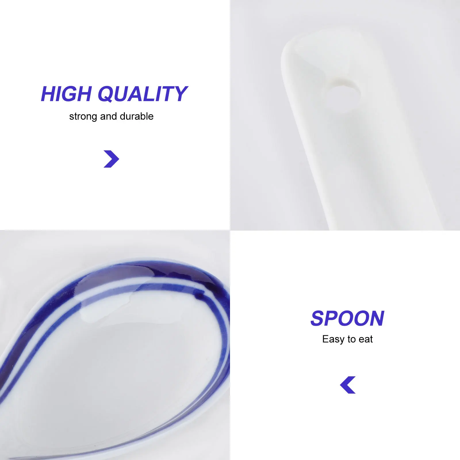 

5Pcs Blue and White Porcelain Spoons Heat-Resistant Multi-Function Tableware for Soup Rice Porridge Cereal Appetizers